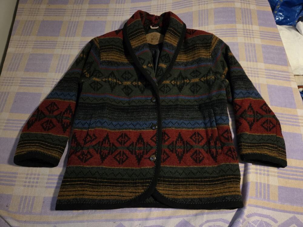 Vtg Woolrich Southwestern Wool Blanket Jacket Aztec Lined Shawl Coat Nordic USA